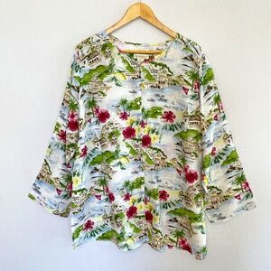 Cynthia Rowley Size 2X Collarless Linen The Amalfi Coast Button Front Tunic